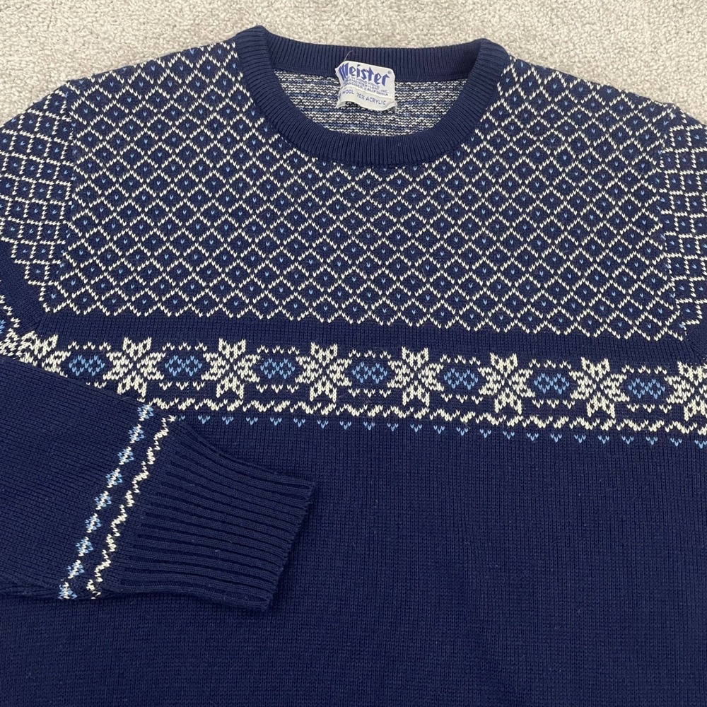 Vintage Meister Sweater Mens Medium Wool Blend Nordic Fair Isle Snowflake Ski